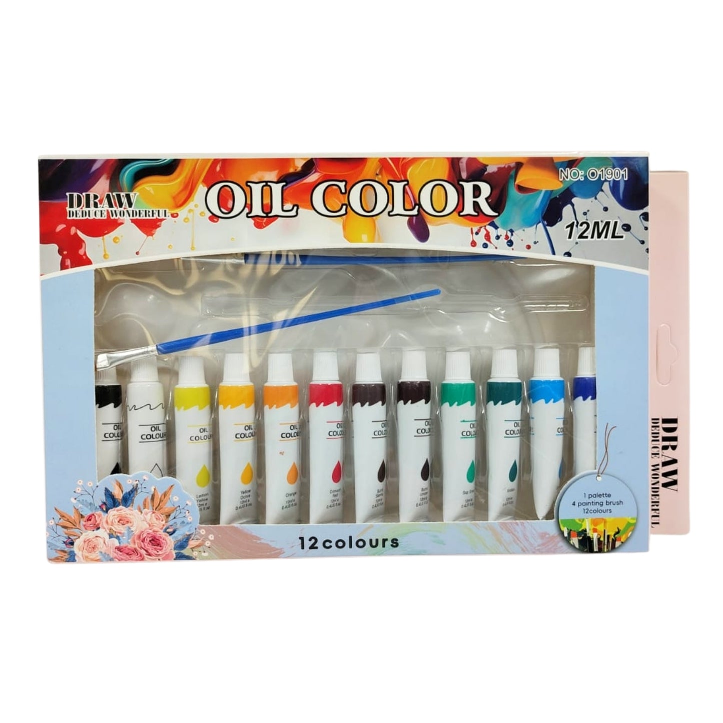 HFY-14013 PINTURA EN TUBO 12ml 12 COLORES Y 3 PINCELES 26.5x18 CM CON 1 PAQ O CAJA CON 60 PQTS