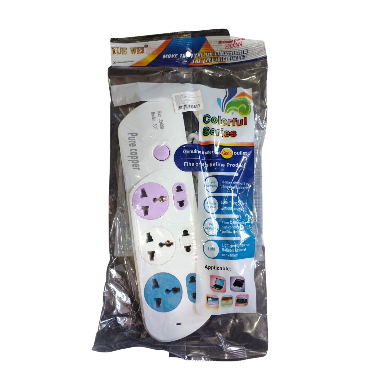 HFY-14062 MULTICONTACTOS 6 CLAVIJAS 110V, CAPACIDAD MAXIMA 2500W CON 1 PZ O CAJA CON 80 PZS