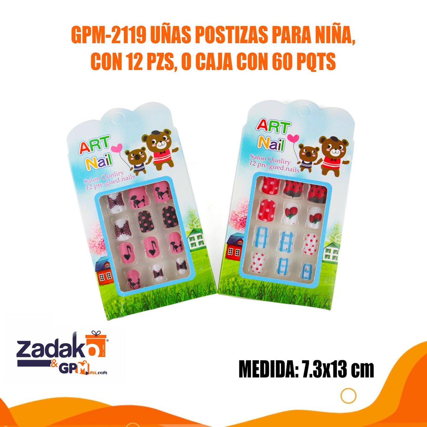 GPM-2119 UÑAS POSTIZAS PARA NIÑA, CON 12 PIEZAS, O CAJA CON 60 PQTS