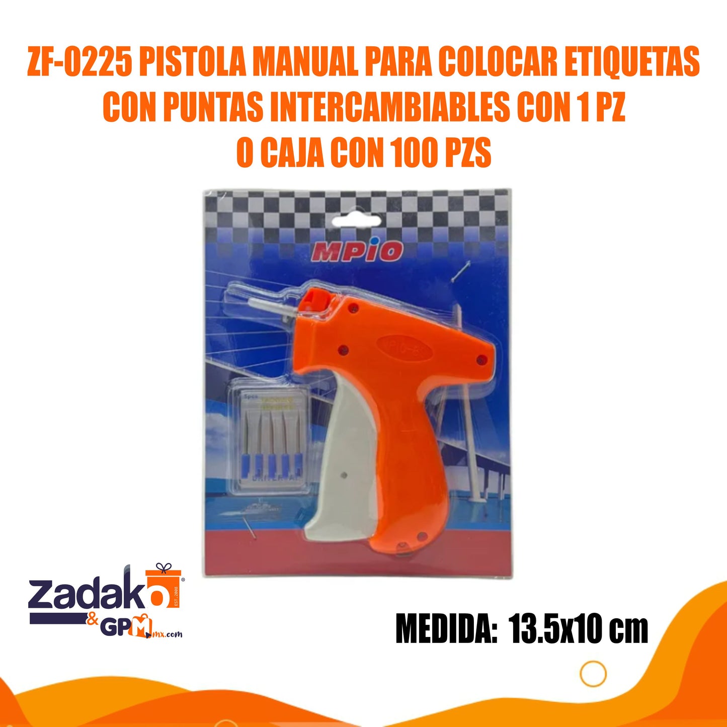 ZF-0225 PISTOLA MANUAL PARA COLOCAR ETIQUETAS CON PUNTAS INTERCAMBIABLES CON 1 PZ O CAJA CON 100 PZS