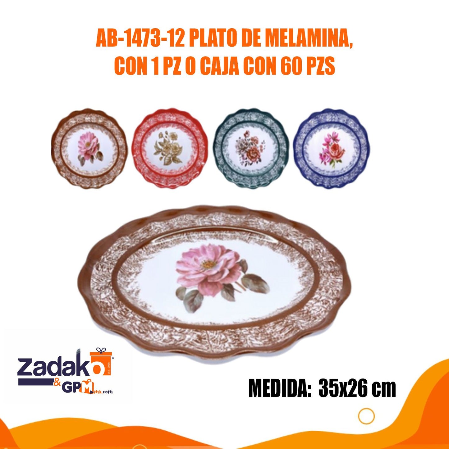 AB-1473-12 PLATO DE MELAMINA, CON 1 PZ O CAJA CON 60 PZS