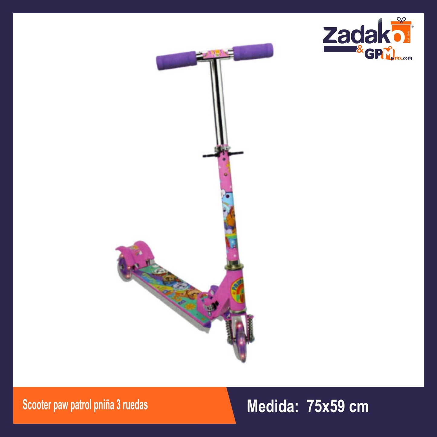T371063 SCOOTER PAW PATROL PNIÑA 3 RUEDAS CON LUZ CON 1 PZ O CAJA CON 6 PZS