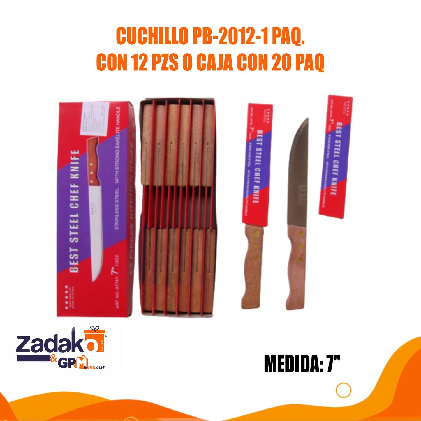 CUCHILLO PB-2012-1 PAQ. CON 12 PZS O CAJA CON 20 PAQ