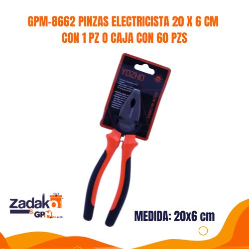 GPM-8662 PINZAS ELECTRICISTA 20 X 6 CM CON 1 PZ O CAJA CON 60 PZS