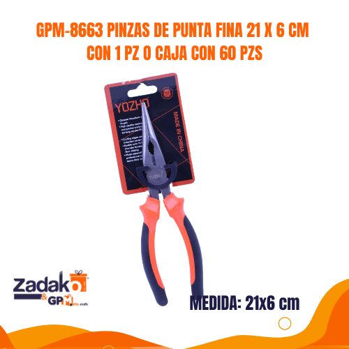 GPM-8663 PINZAS DE PUNTA FINA 21 X 6 CM CON 1 PZ O CAJA CON 60 PZS