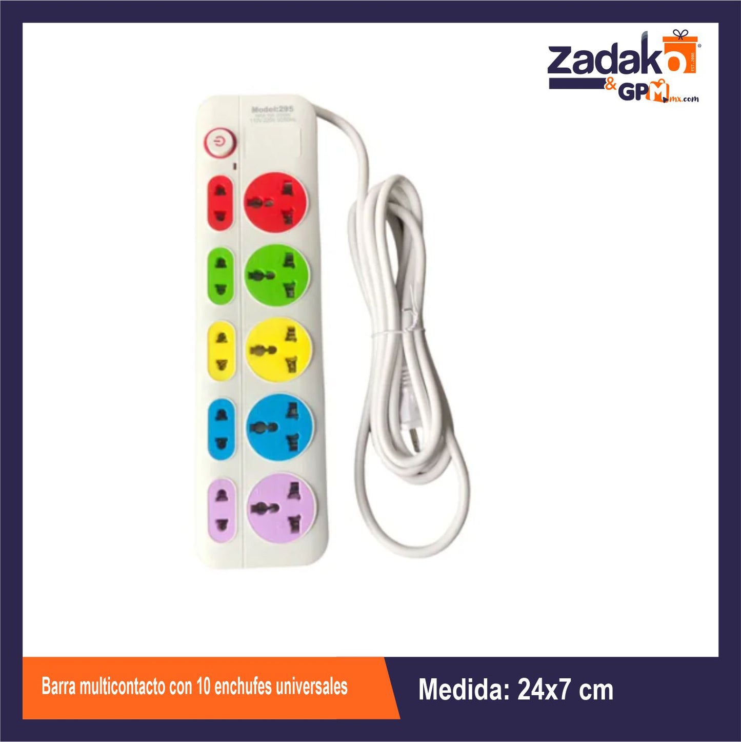 GPM-8993 BARRA MULTICONTACTO CON 10 ENCHUFES UNIVERSALES CON 1 PZ O CAJA CON 60 PZS