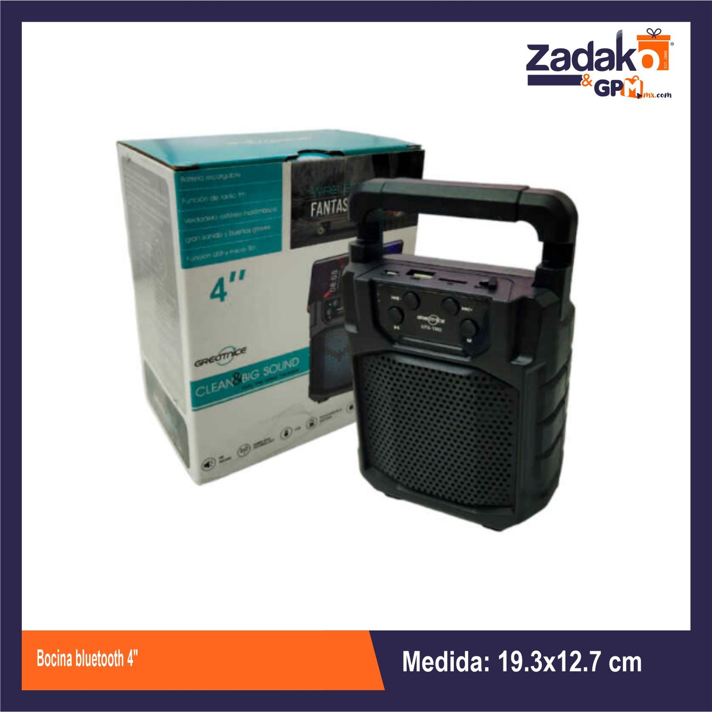 GTS-1393 BOCINA BLUETOOTH 4 PULGADAS CON 12.7x19.3 CM CON 60 PZS