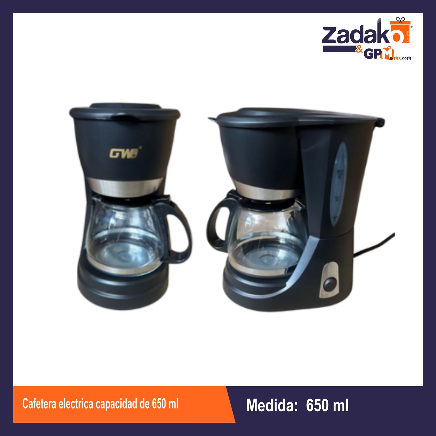 GPM9082 GW-8139 CAFETERA ELECTRICA CAPACIDAD DE 650 ML CON 1 PZ O CAJA CON 12 PZS