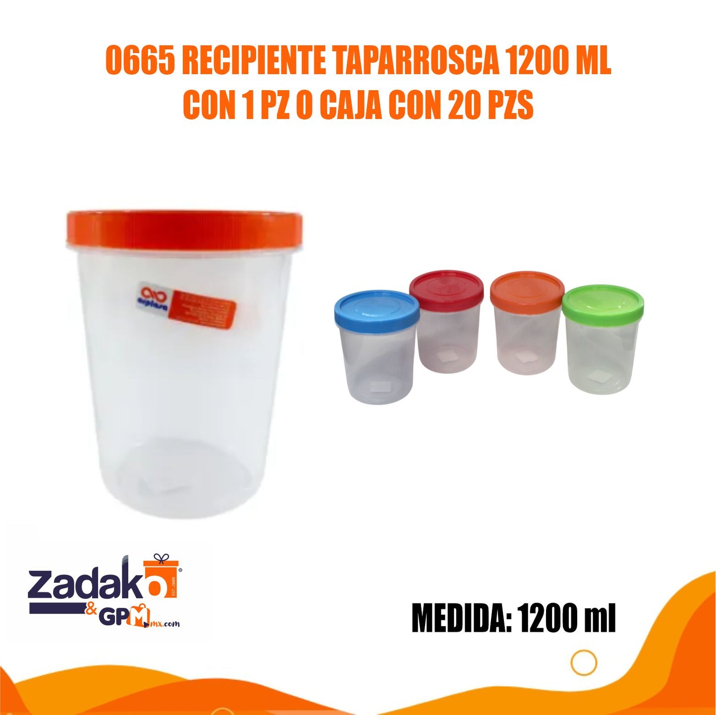 N-GPM-9250 0665 RECIPIENTE TAPARROSCA 1200 ML CON 1 PZ O CAJA CON 20 PZS