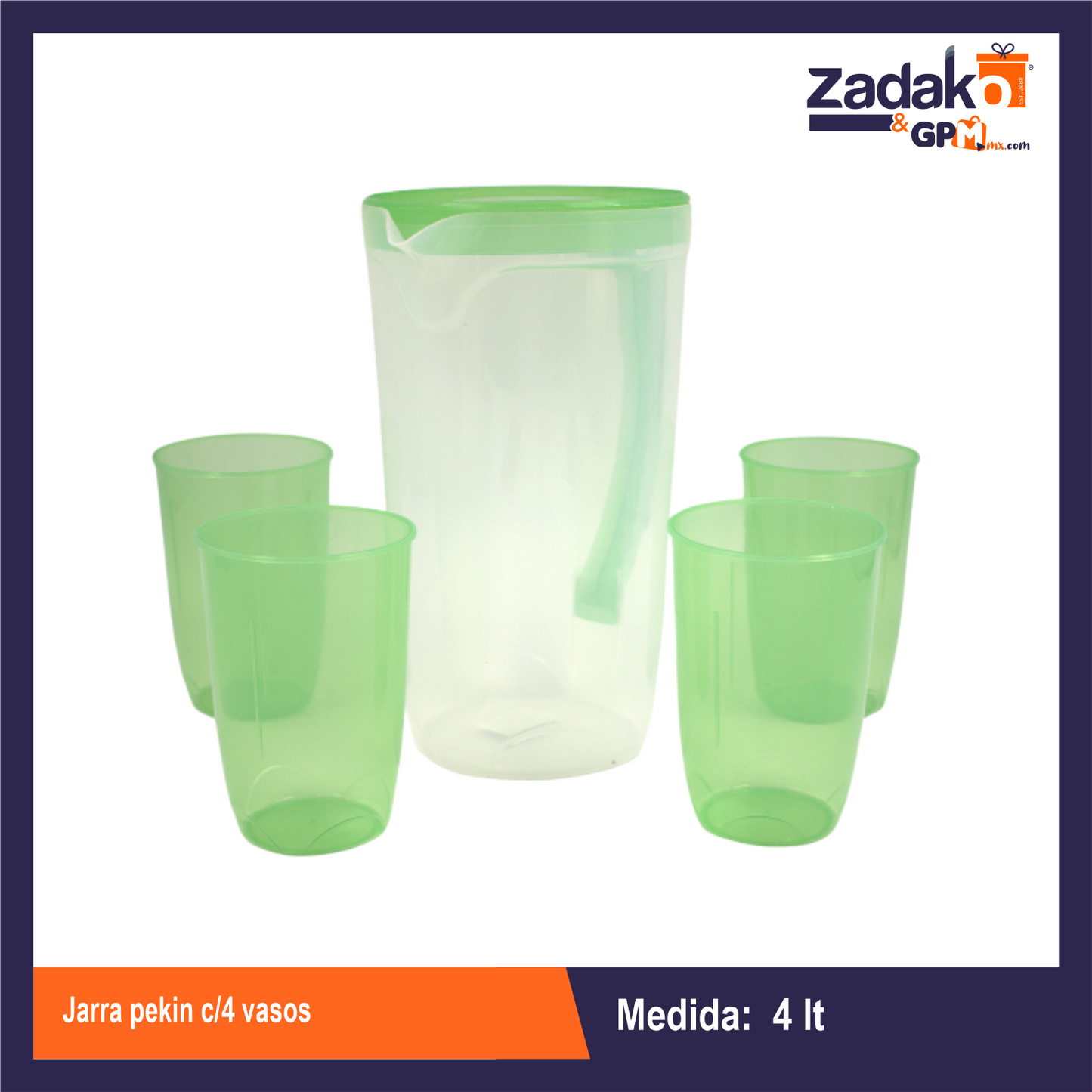 1555 JARRA PEKIN 4 LTS C/ 4 VASOS CON 1 PZ O CAJA CON 8 PZS