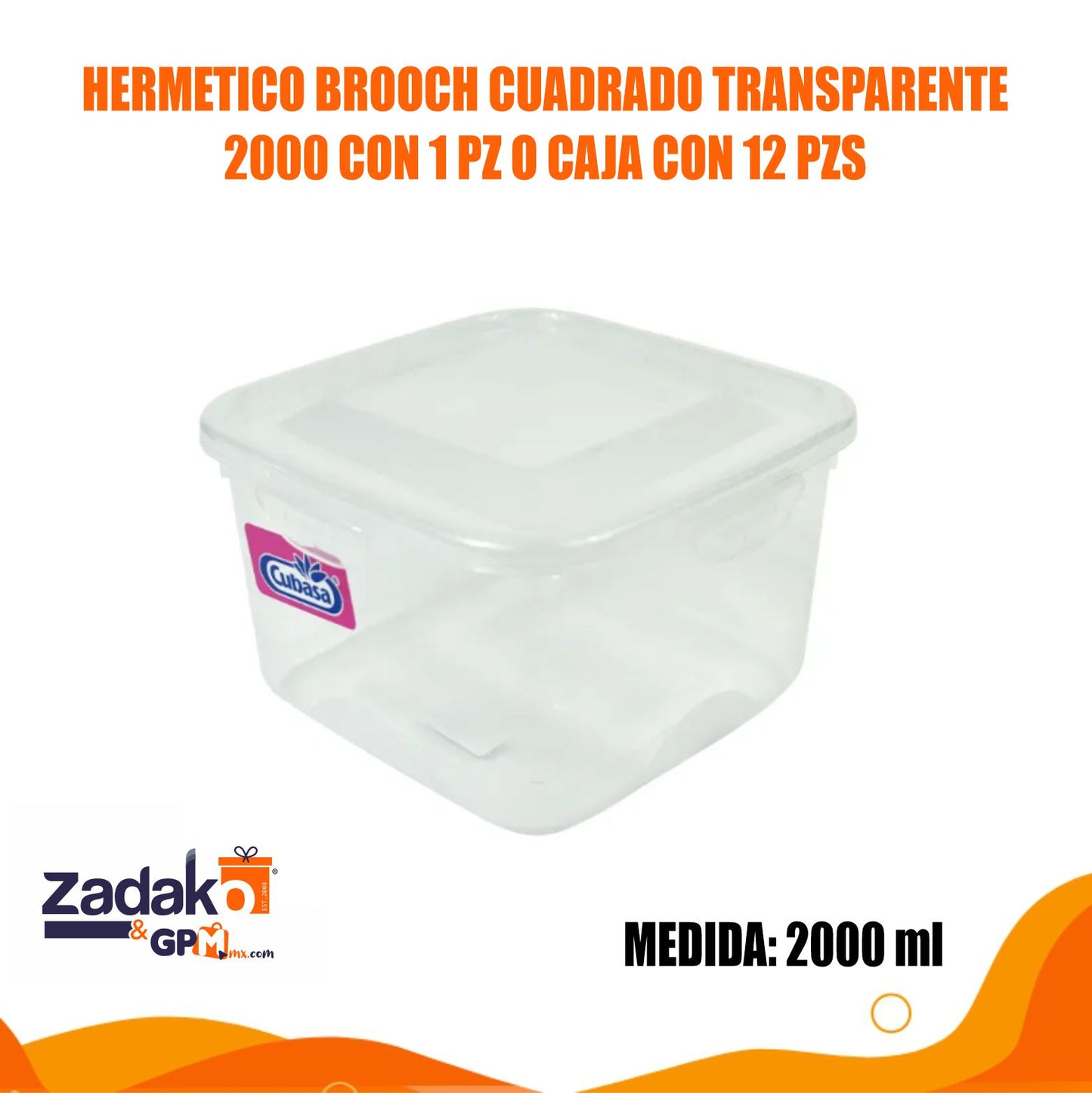 HERMETICO BROOCH CUADRADO TRANSPARENTE 2000 CON 1 PZ O CAJA CON 12 PZS