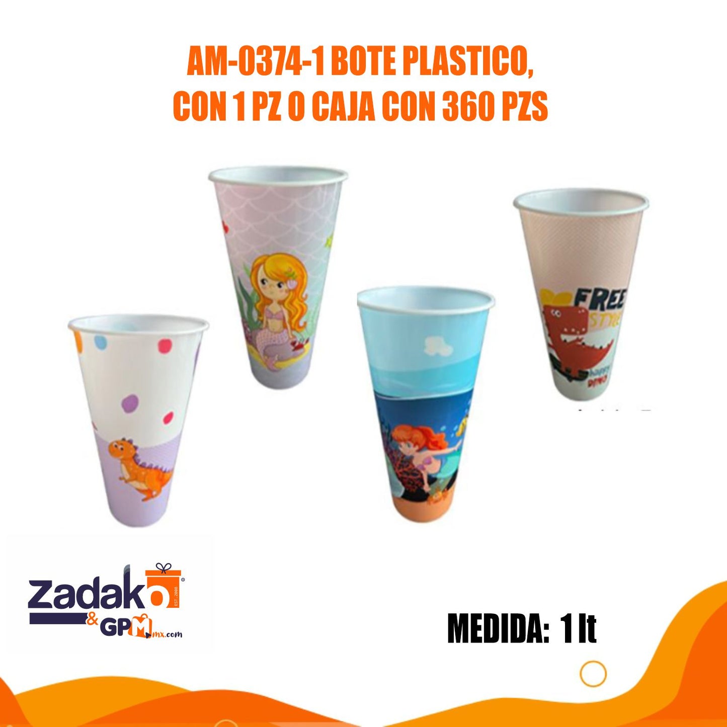 AM-0374-1 BOTE PLASTICO,CON 1 PZ O CAJA CON 360 PZS