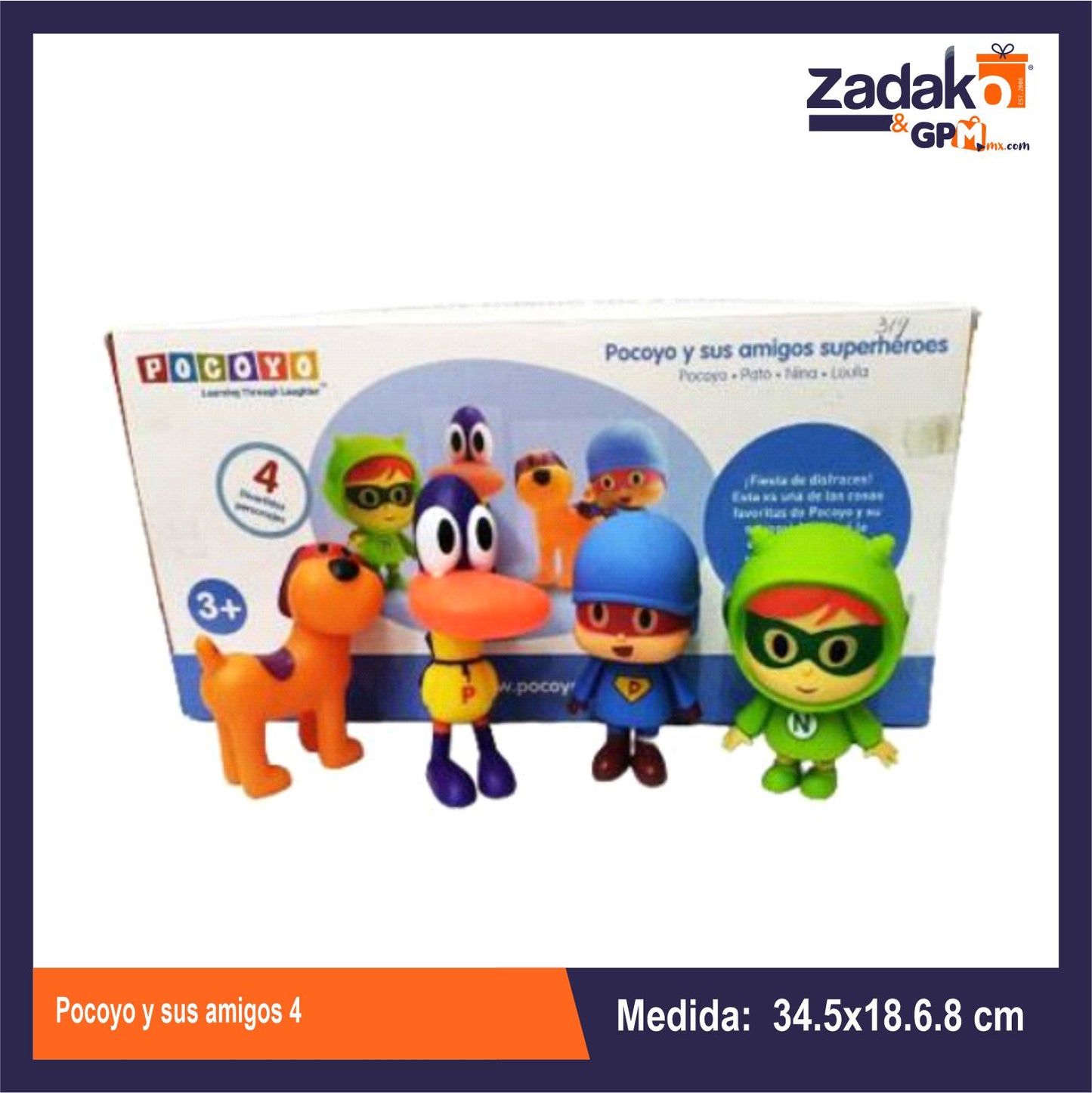 T379822 POCOYO Y SUS AMIGOS 4 PZ CAJA 34.5x8.5x18 CM CON 1 PZ O CAJA CON 18 PZS