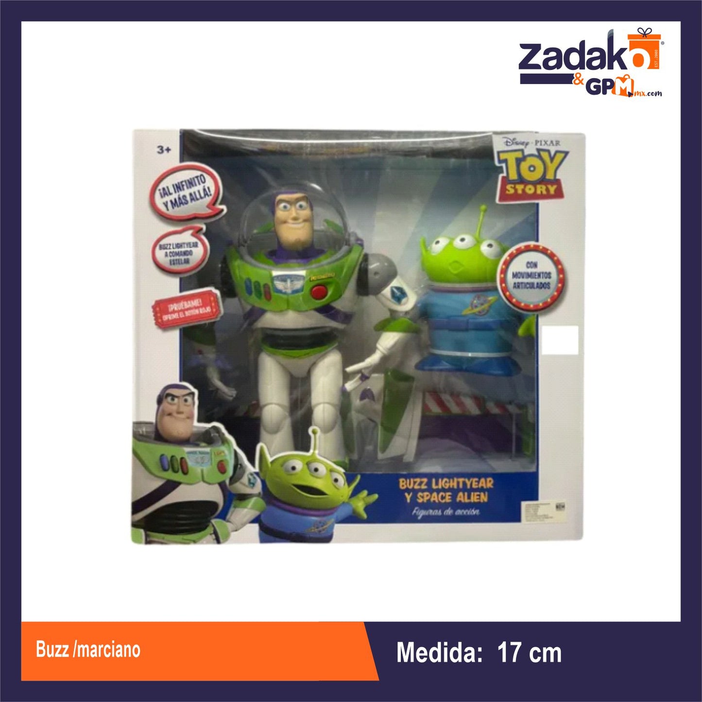 T380149 BUZZ MARCIANO 17 CM EN CAJA 37x33x14 CM CON 1 PZ O CAJA CON 8 PZS