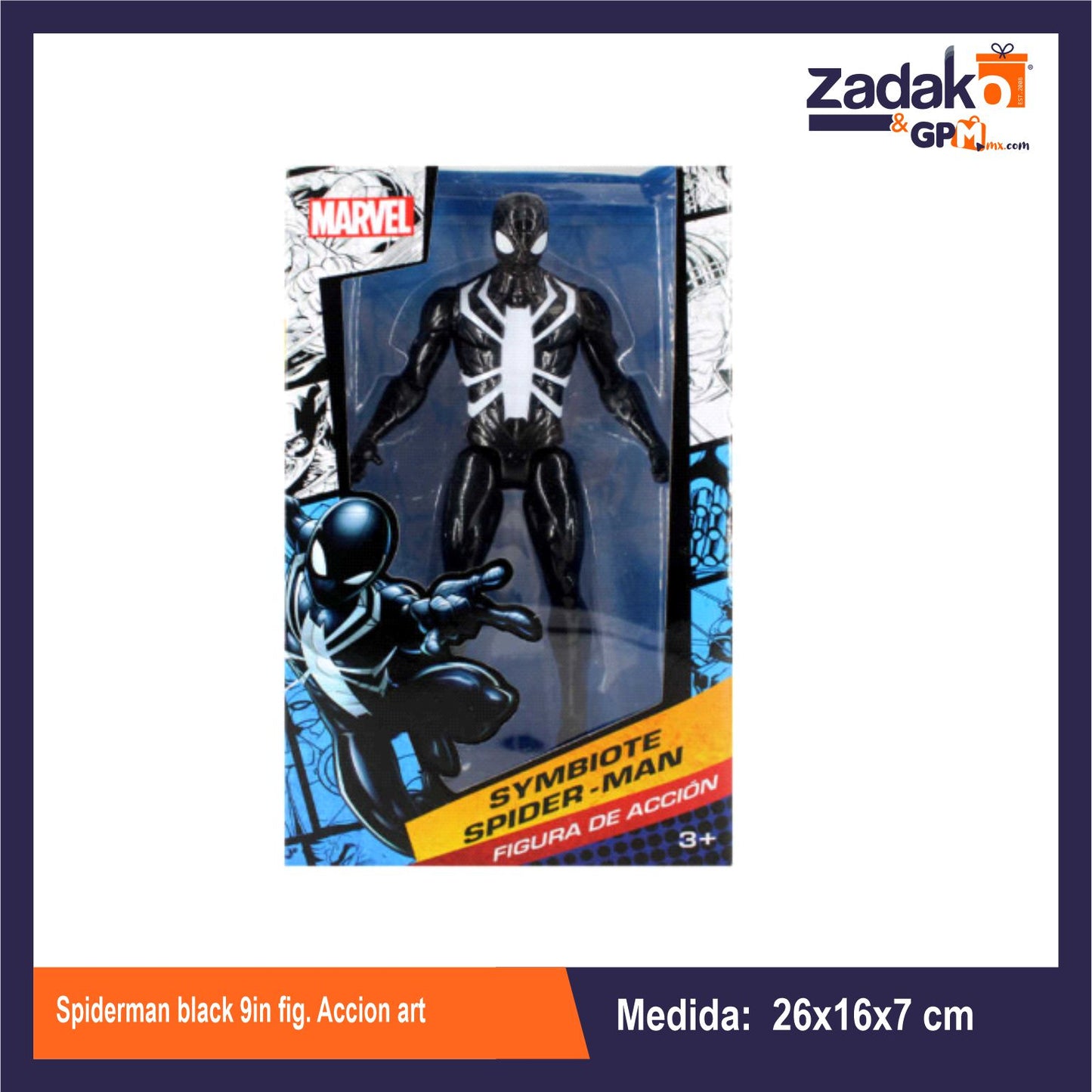 T378860 SPIDERMAN BLACK 9IN FIG. ACCION ART 16*7 CON 1 PZ O CAJA CON 24 PZS
