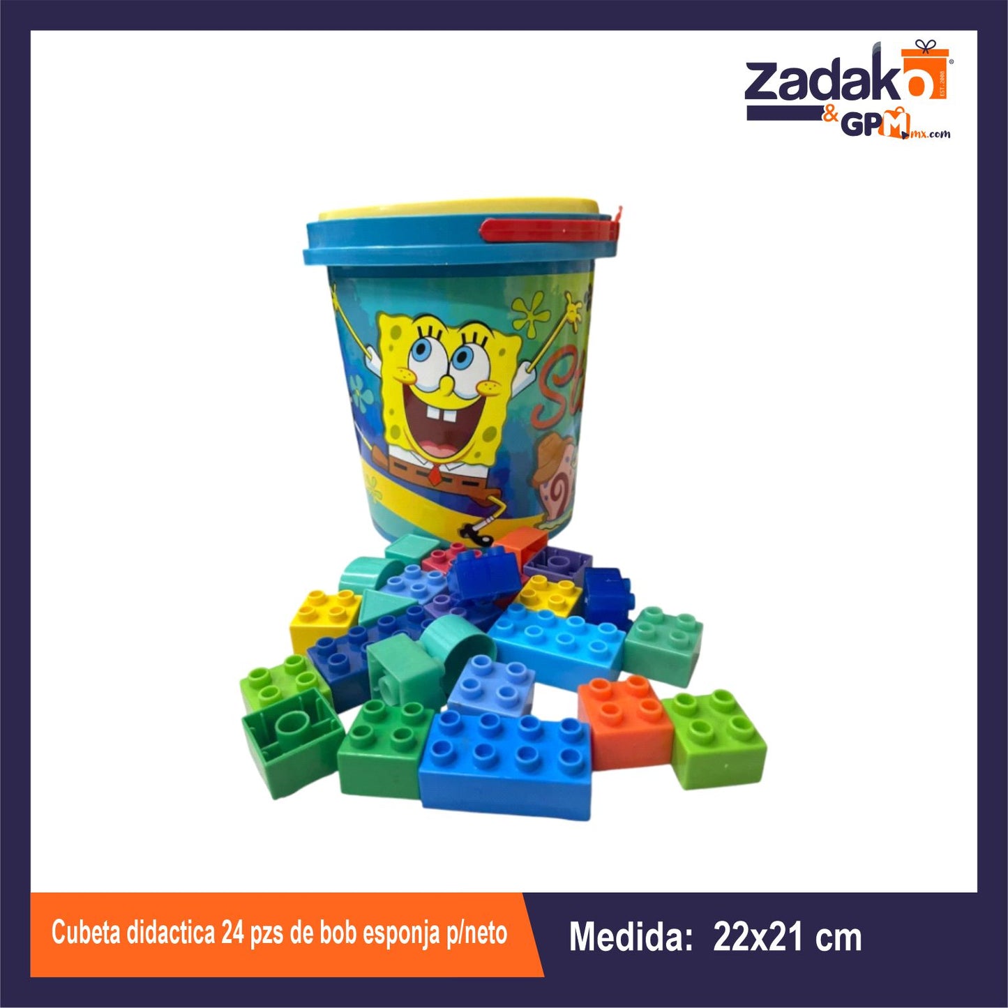 T379148 CUBETA DIDACTICA 24 PZS DE BOB ESPONJA P/NETO CON 1 PZ O CAJA CON 15 PZS