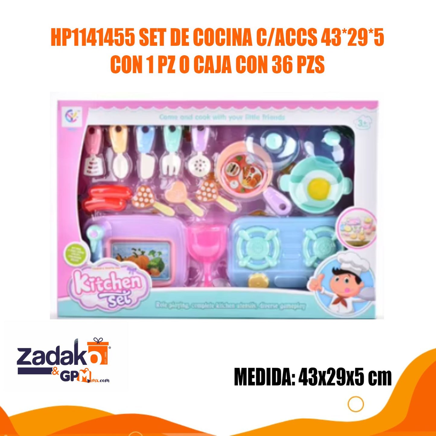 HP1141455 SET DE COCINA CON ACCESORIOS 43x29x5 CM CON 1 PZ O CAJA CON 36 PZS