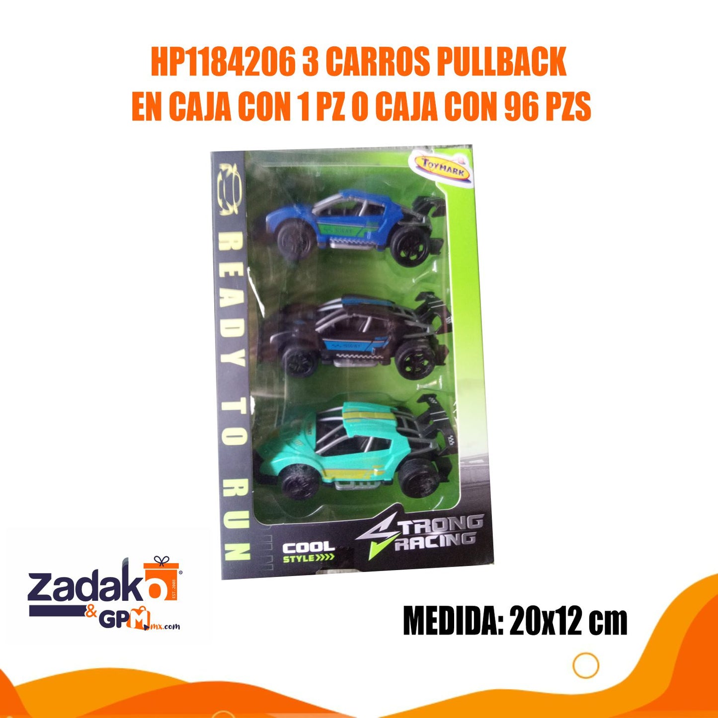 HP1184206 3 CARROS PULLBACK EN CAJA CON 1 PZ O CAJA CON 96 PZS