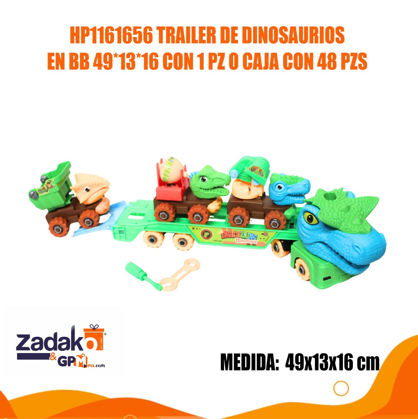 HP1161656 TRAILER DE DINOSAURIOS EN BB 49*13*16 CON 1 PZ O CAJA CON 48 PZS