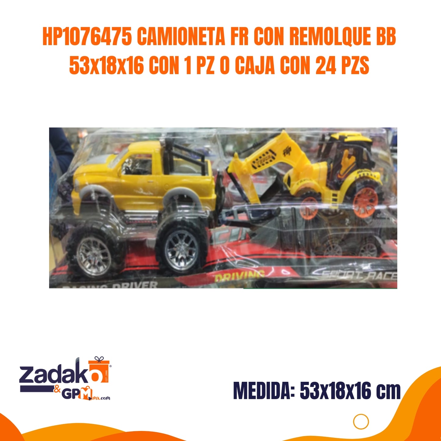 HP1076475 CAMIONETA FR C/ REMOLQUE BB 53x18x16 CON 1 PZ O CAJA CON 24 PZS