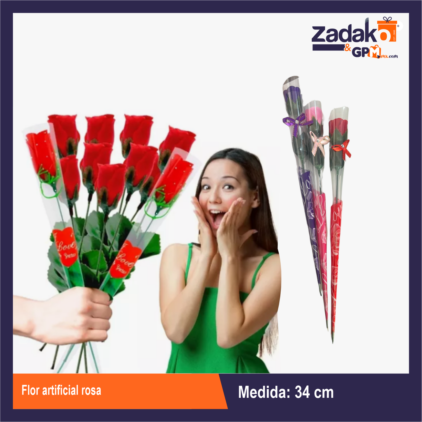 GPM-0001 FLOR ARTIFICIAL ROSA CON 12 PZS O CAJA CON 60 PQTS