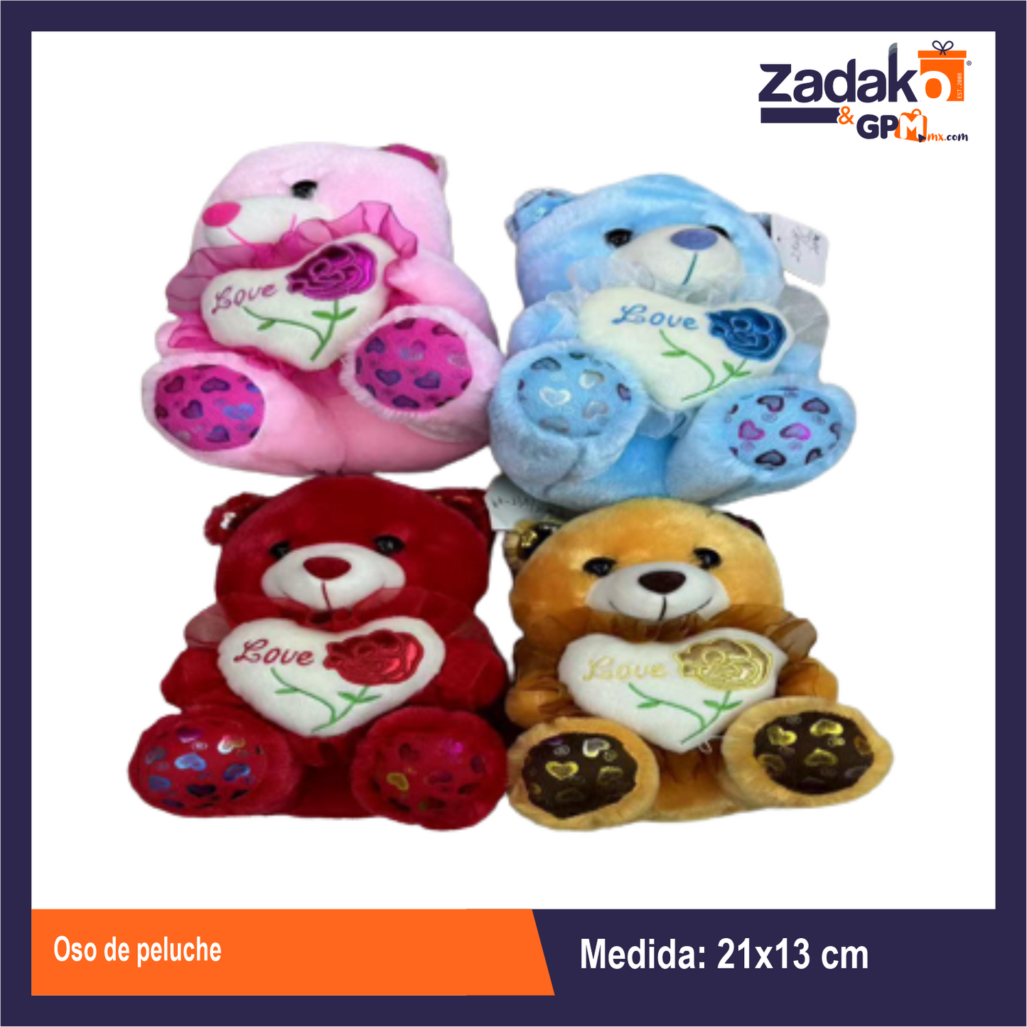GPM-0037 OSO DE PELUCHE DE COLORES CON 1 PZ O CAJA CON 120 PZS