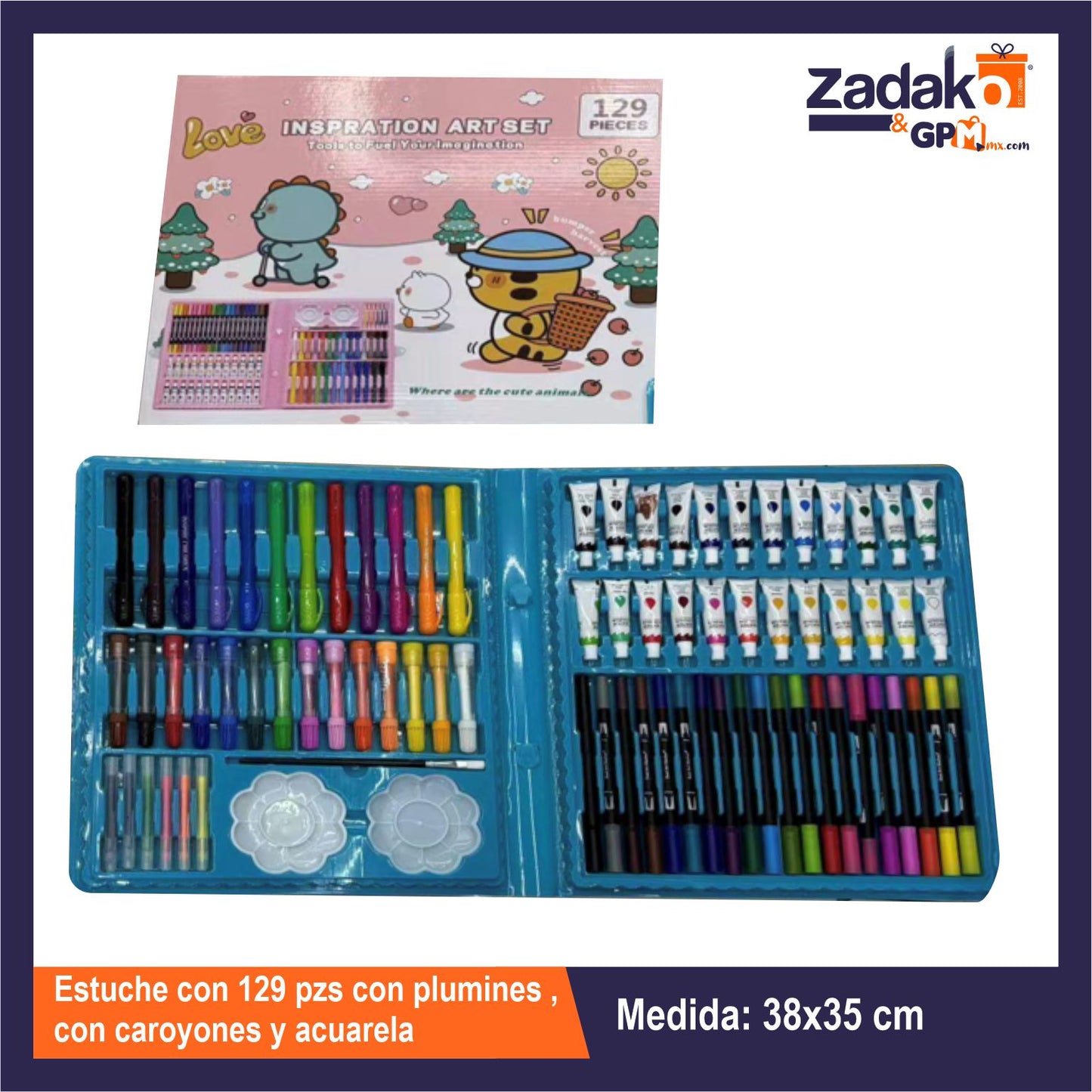 GPM-0164 HFY-12943 ESTUCHE CON 129 PZS CON PLUMINES , CON CRAYONES Y ACUARELA CON 1 PZ O CAJA CON 20 PZS