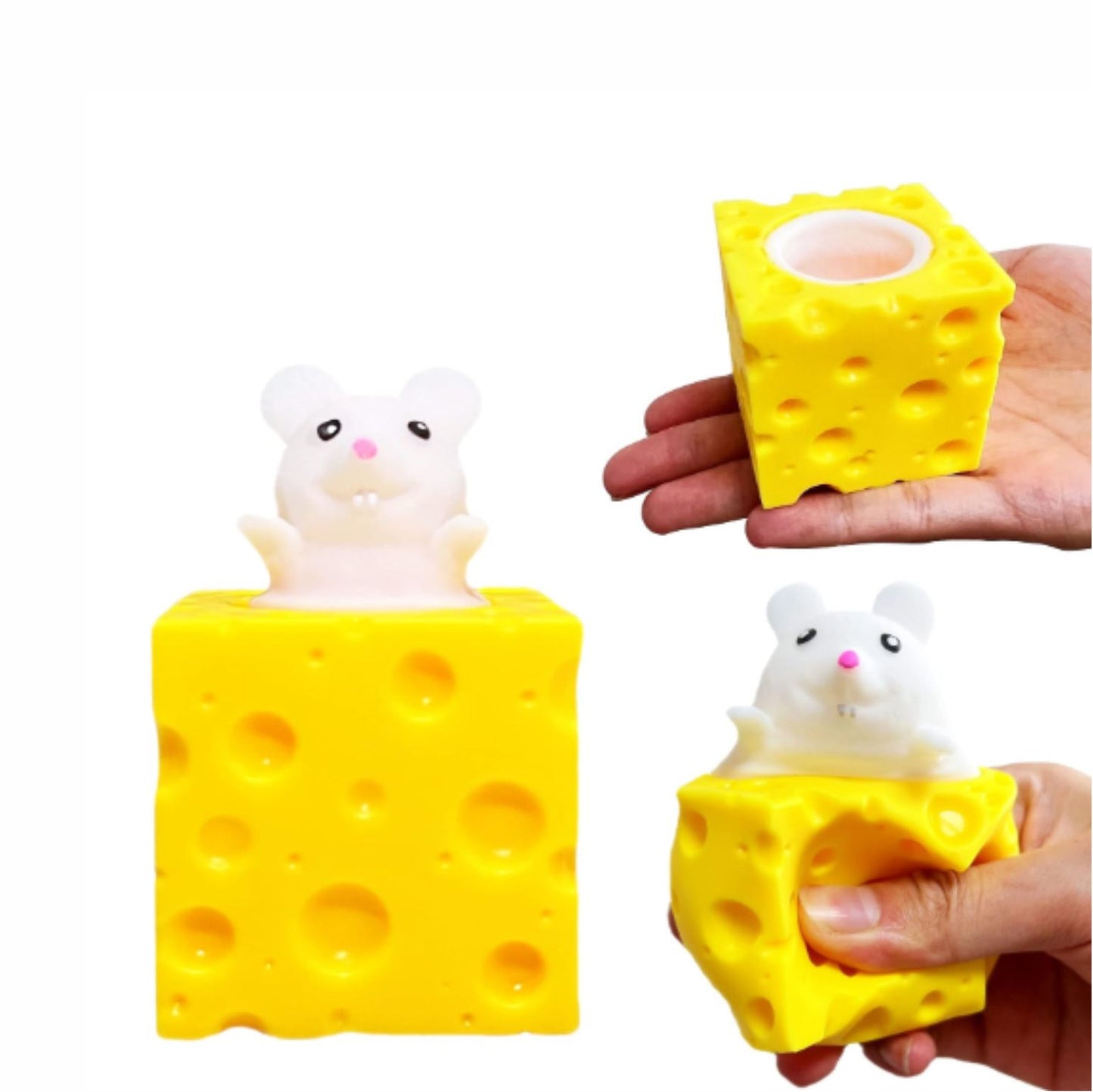 GPM-0436 HFY-13017 CUBO QUESO CON RATON APACHURRABLE CON ANIMALITO CON 24 PZ O CAJA CON 24 PQTS