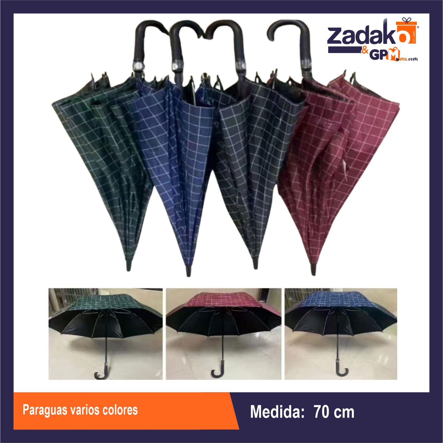 GPM-0713 PARAGUAS VARIOS COLORES CON 1 PZ O CAJA CON 50 PZS