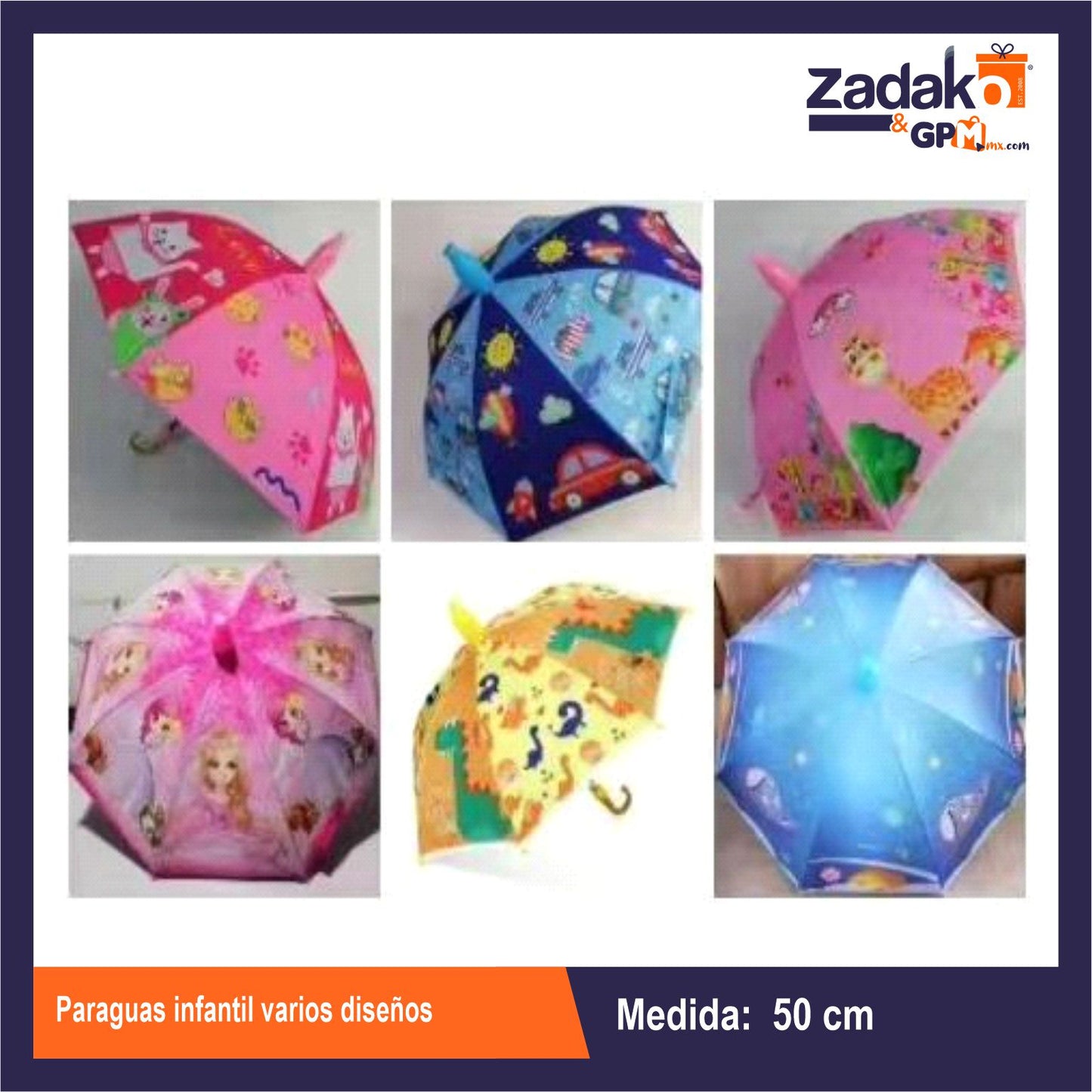 GPM-0719 PARAGUAS INFANTIL VARIOS DISEÑOS CON 1 PZ O CAJA CON 80 PZS