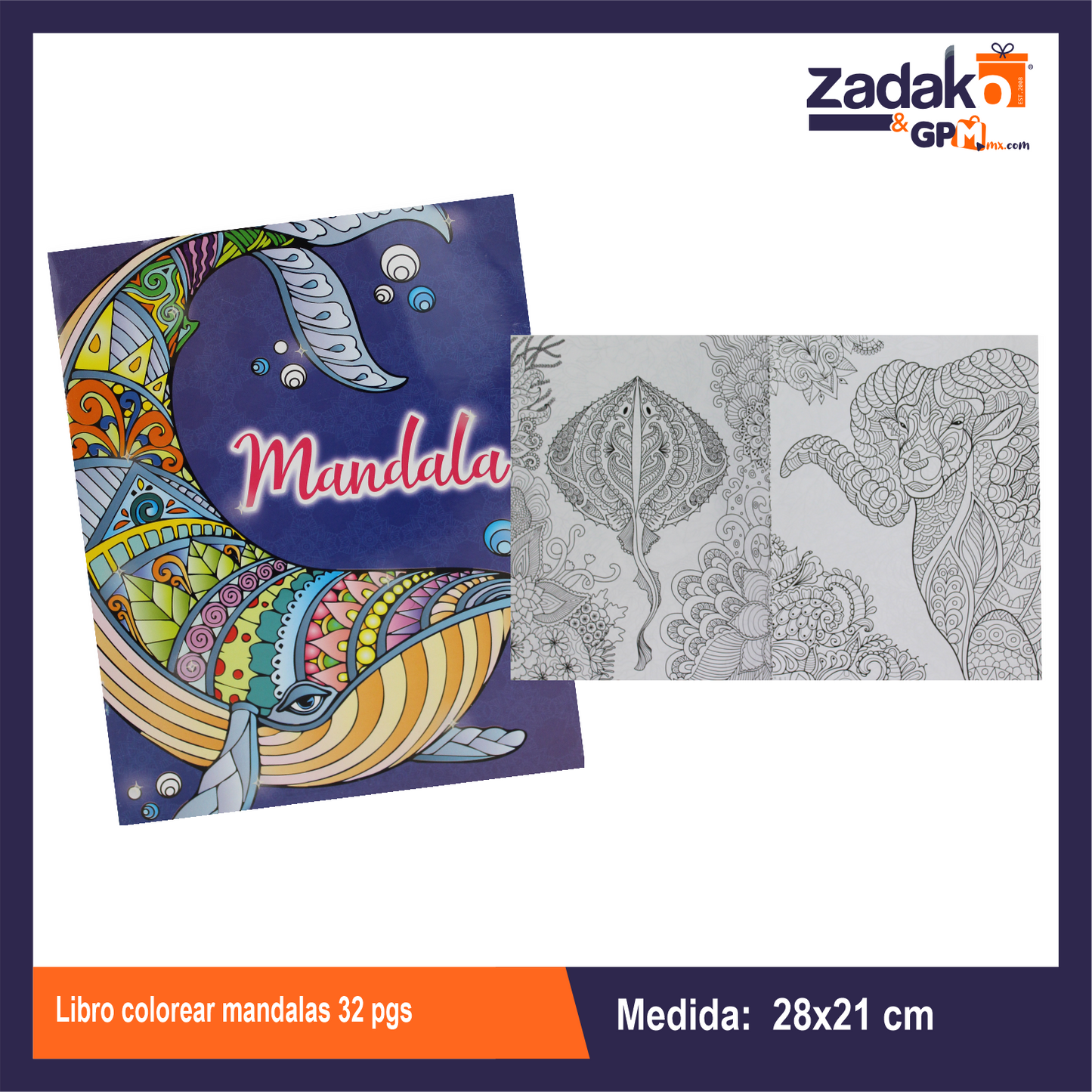 LIBRO COLOREAR MANDALAS 32 PGS CON 1 PZ O CAJA CON 48 PZS