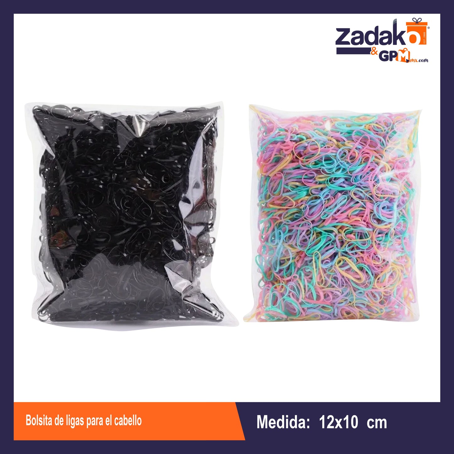 GPM10080 BOLSITA DE LIGAS CON 100 PZS PARA EL CABELLO CON 1 PQT O CAJA CON 120 PQTS