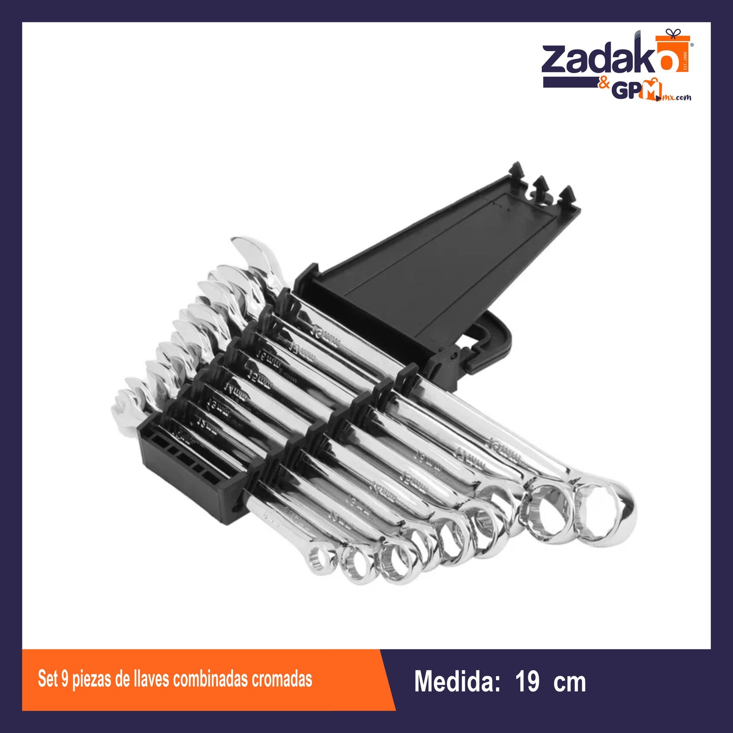 GPM10538 SET 9 PIEZAS DE LLAVES COMBINADAS CROMADAS CON 1 PZ O CAJA CON 20 PZS