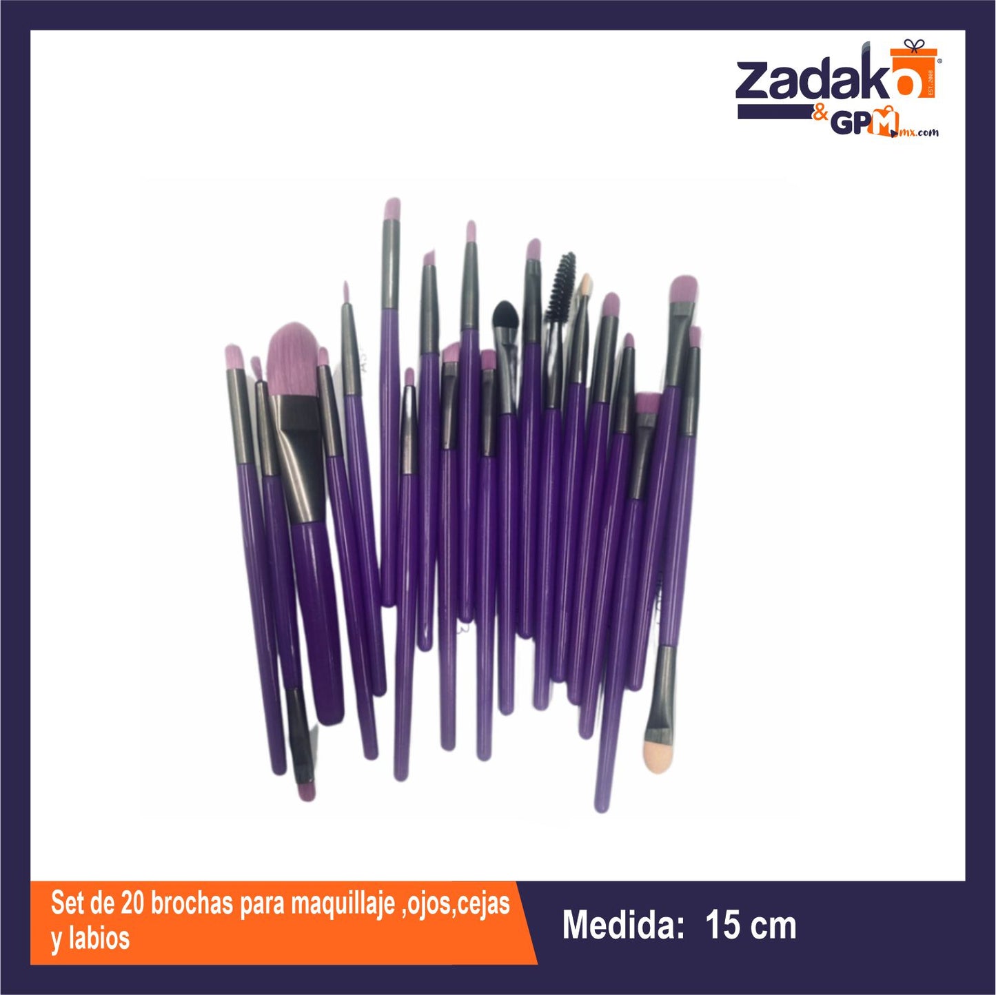ZB-0360 SET DE 20 BROCHAS PARA MAQUILLAJE ,OJOS,CEJAS Y LABIOS CON 1 PZ O CAJA CON 360 PZS