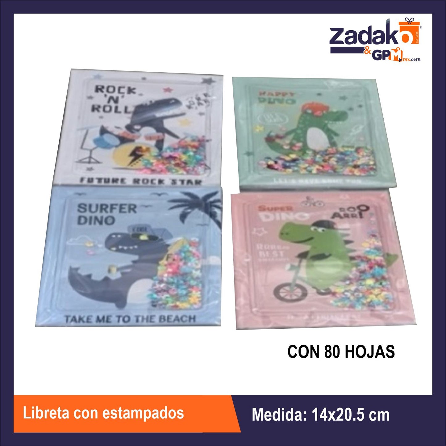 HFY-10791 LIBRETA CON ESTAMPADOS CON 1 PZ O CAJA CON 120 PZS