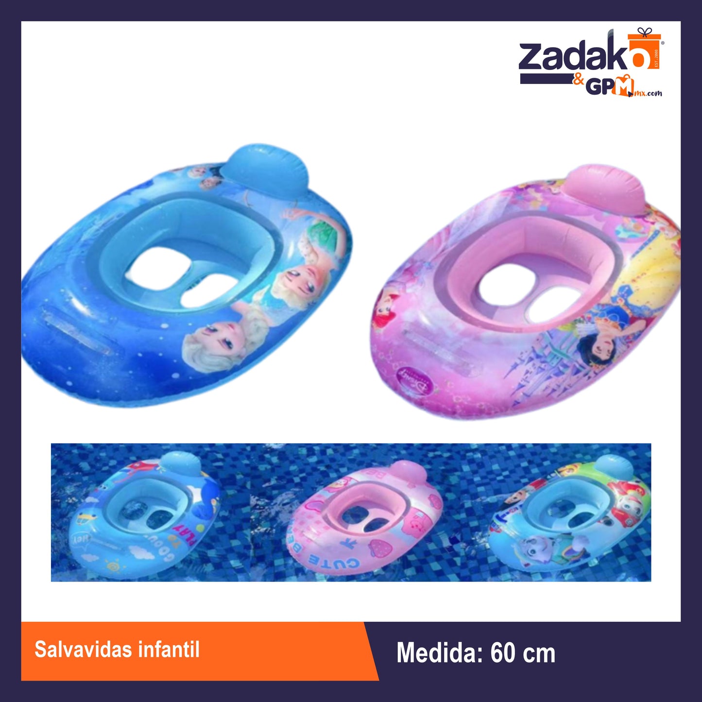 HFY-11497 SALVAVIDAS INFANTIL 60 CM CON 1 PZ O CAJA CON 120 PZS