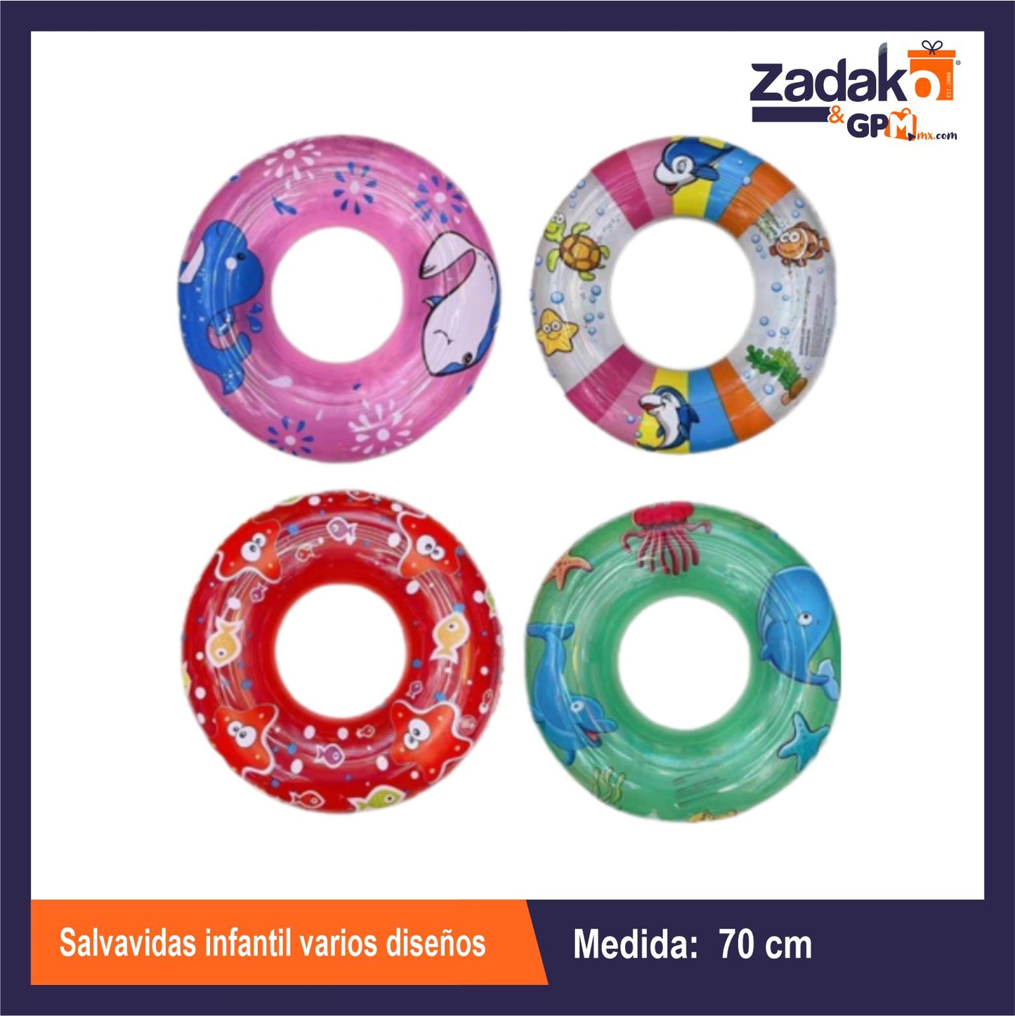 HFY-11502 SALVAVIDAS INFANTIL VARIOS DISEÑOS CON 1 PZ O CAJA CON 240 PZS