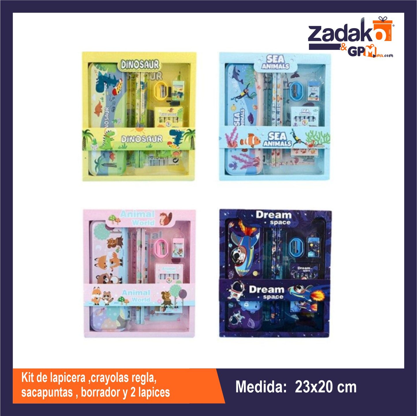 HFY-11794 KIT DE LAPICERA ,CRAYOLAS REGLA . SACAPUNTAS , BORRADOR Y 2 LAPICES CON 1 PZ O CAJA CON 160 PZS