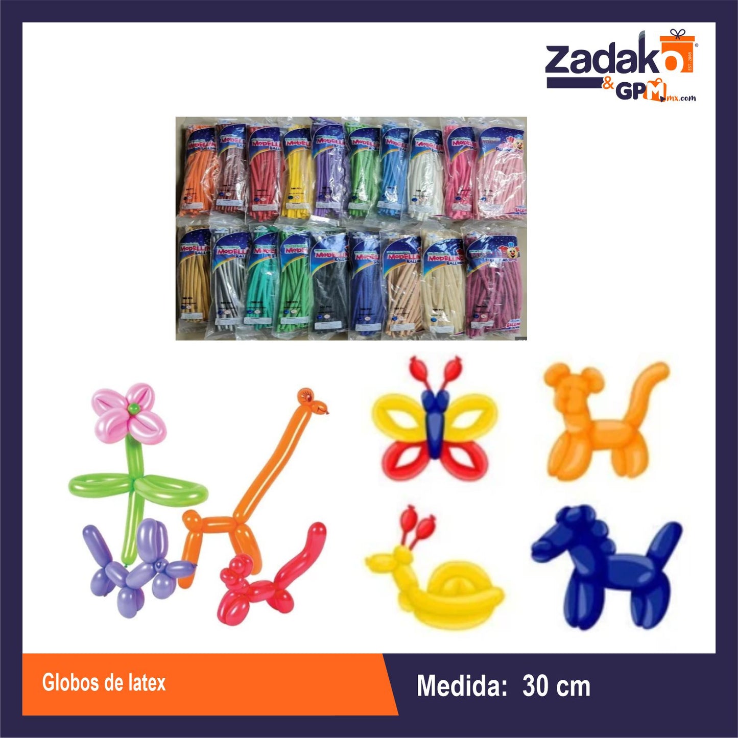 HFY-12415 GLOBOS DE LATEX 30 CM DE LARGO CON 1 PZ O CAJA CON 100 PZS