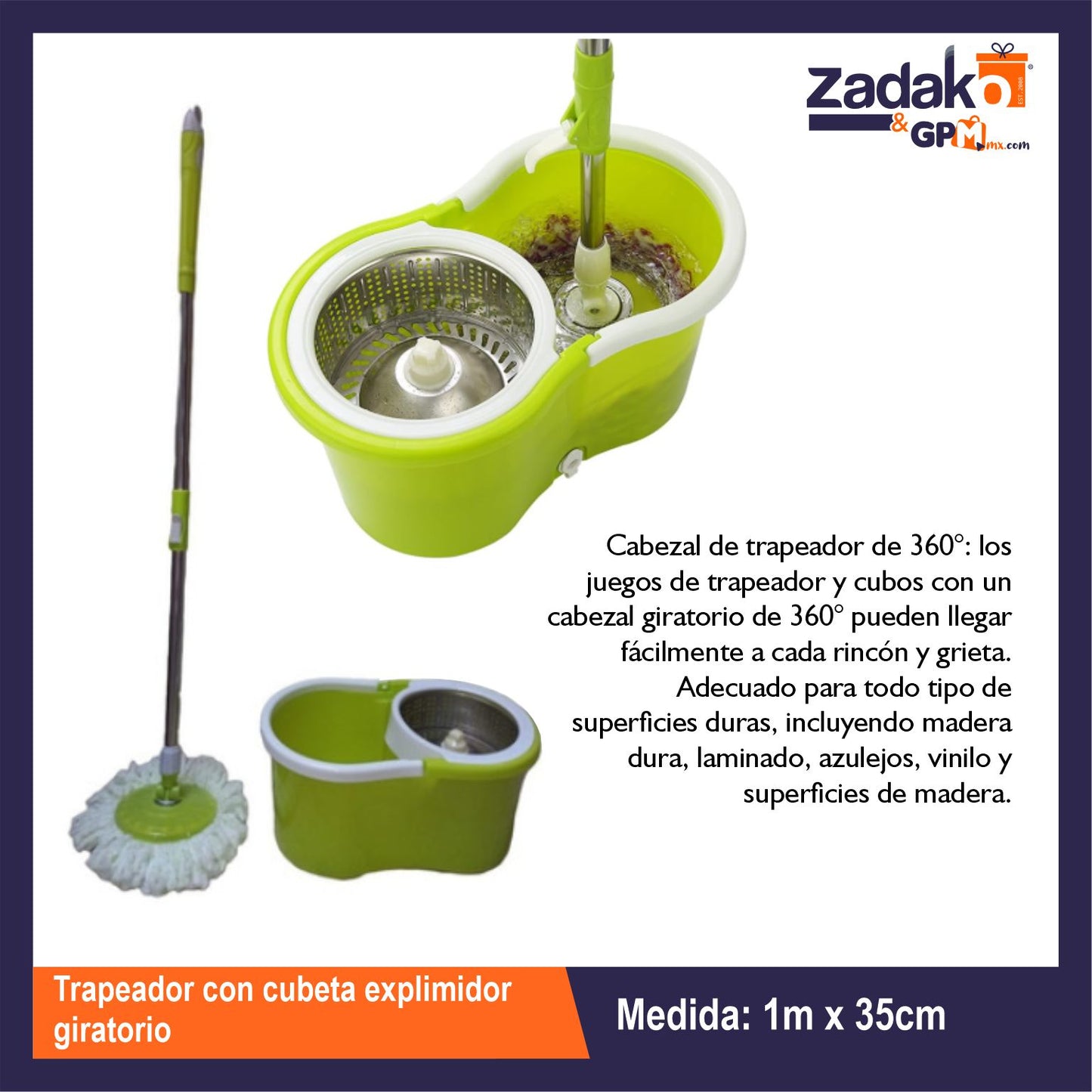 N-GPM-7424 HFY-12456 TRAPEADOR CON CUBETA EXPLIMIDOR GIRATORIO CON 1 PZ O CAJA CON 24 PZS
