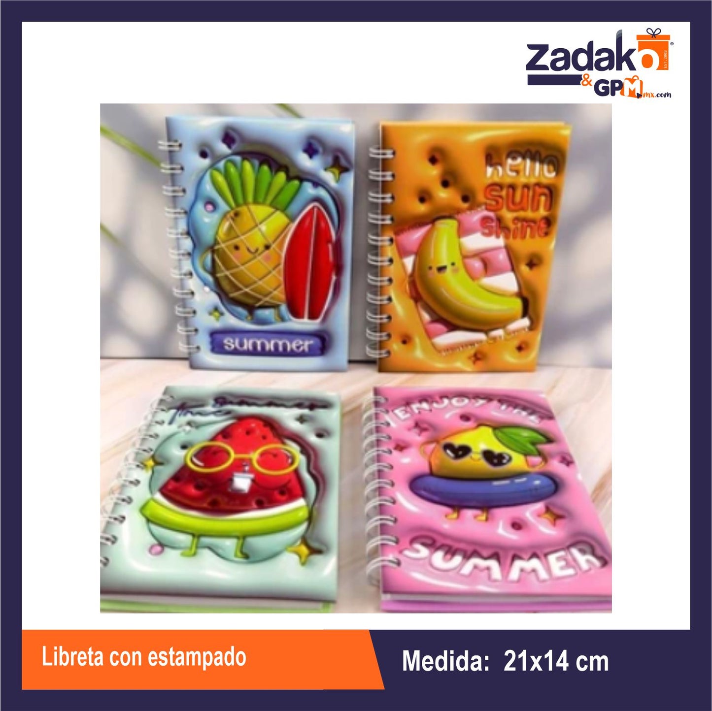 HFY-12524 LIBRETA CON ESTAMPADO CON 1 PZ O CAJA CON 120 PZS