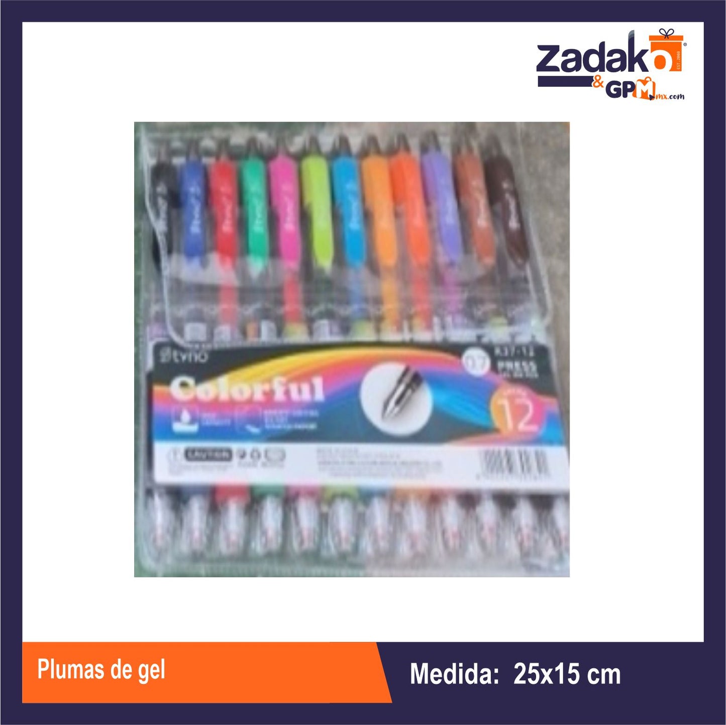 HFY-12571 BOLIGRAFO 12 COLORES GEL ALTA CALIDAD CON 1 PAQ O CAJA CON 144 PQTS