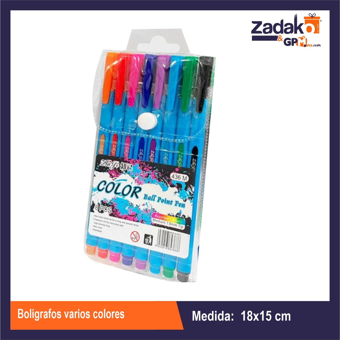 HFY-12600 BOLIGRAFOS VARIOS COLORES CON 8 PZS O CAJA CON 360 PQTS