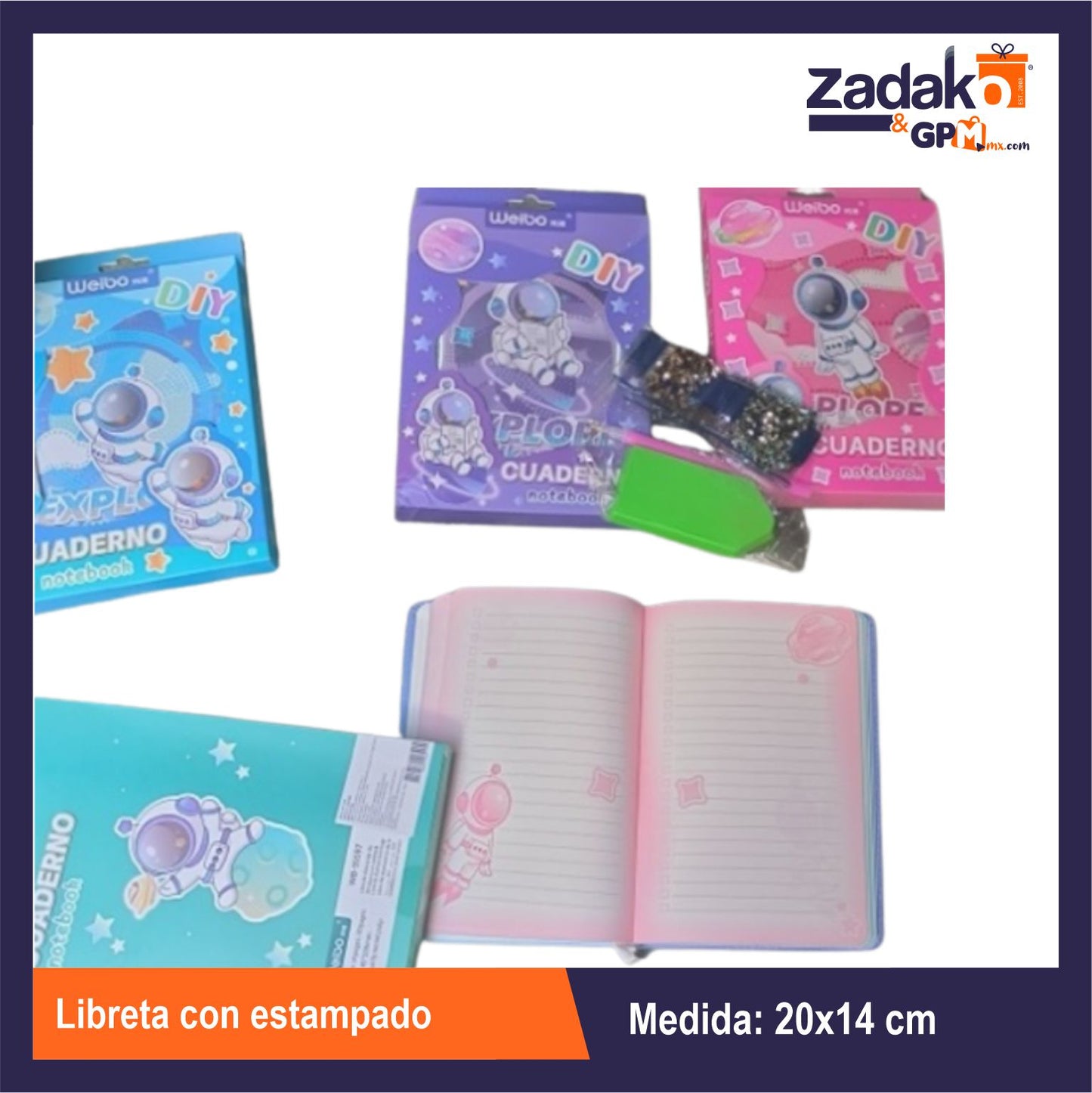 HFY-12610 LIBRETA CON ESTAMPADO CON 1 PZ O CAJA CON 50 PZS