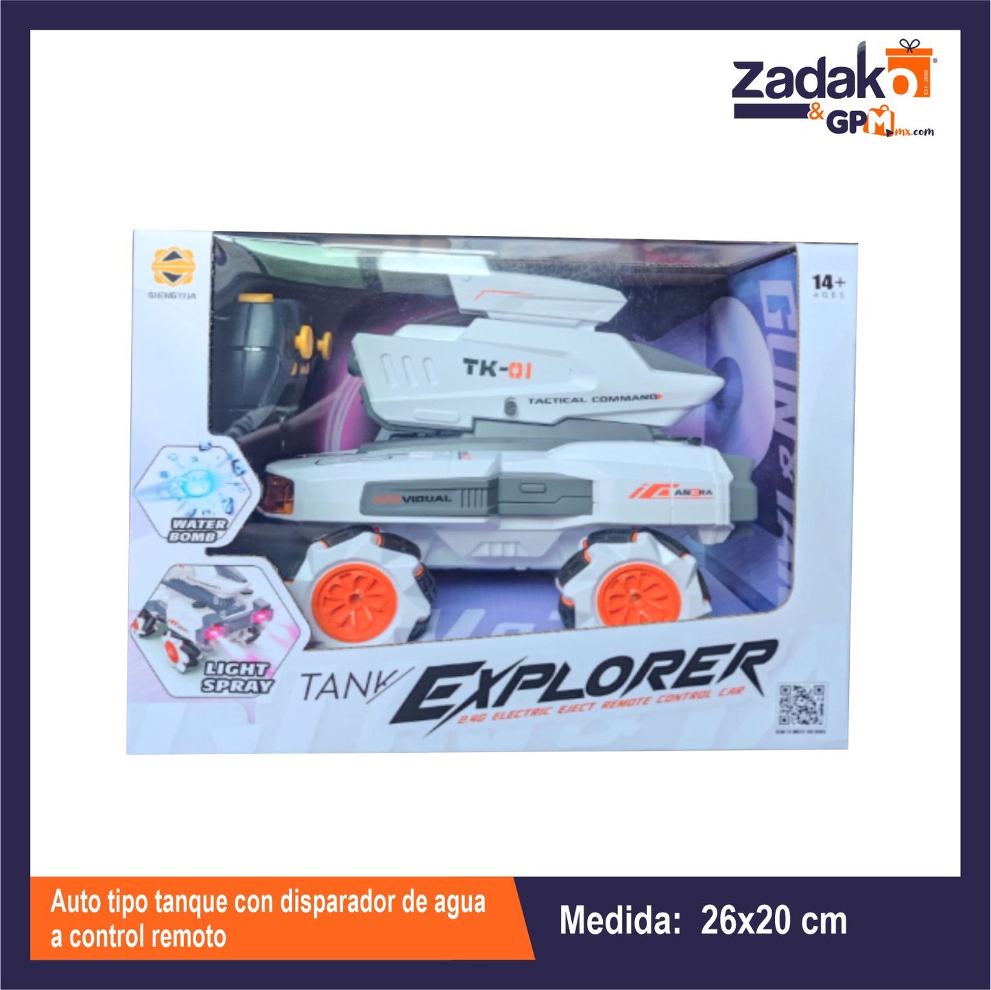 ZT-0420 AUTO TIPO TANQUE CON DISPARADOR DE AGUA A CONTROL REMOTO CON 1 PZ, O CAJA CON 12 PZS