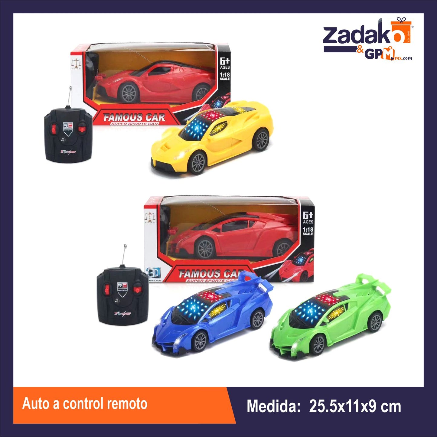 ZT-0423 AUTO A CONTROL REMOTO 25.5x11x9 CM CON 1 PZ, O CAJA CON 72 PZS