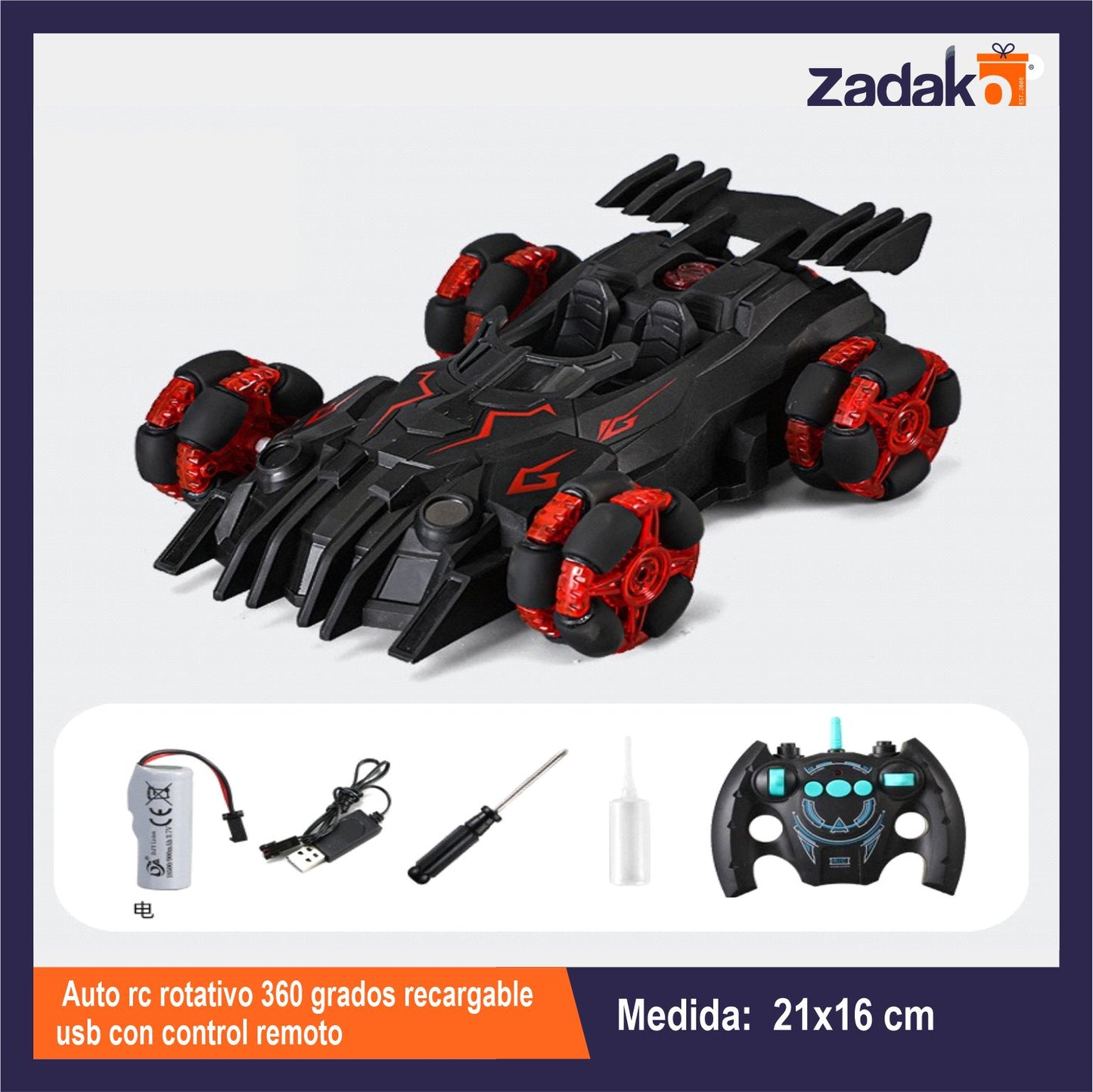 ZT-0426 AUTO RC ROTATIVO 360 GRADOS RECARGABLE USB CON CONTROL REMOTO CON 1 PZ, O CAJA CON 24 PZS