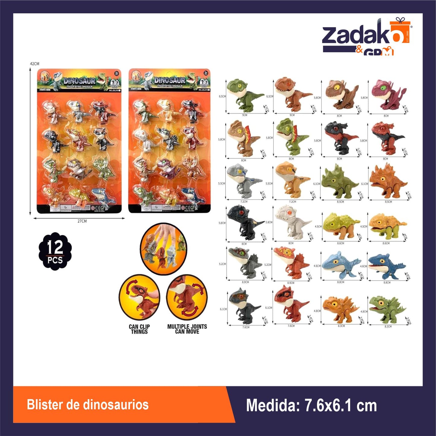 ZJ-2419 BLISTER DE DINOSAURIOS CON 1 PZ O CAJA CON 48 PZS