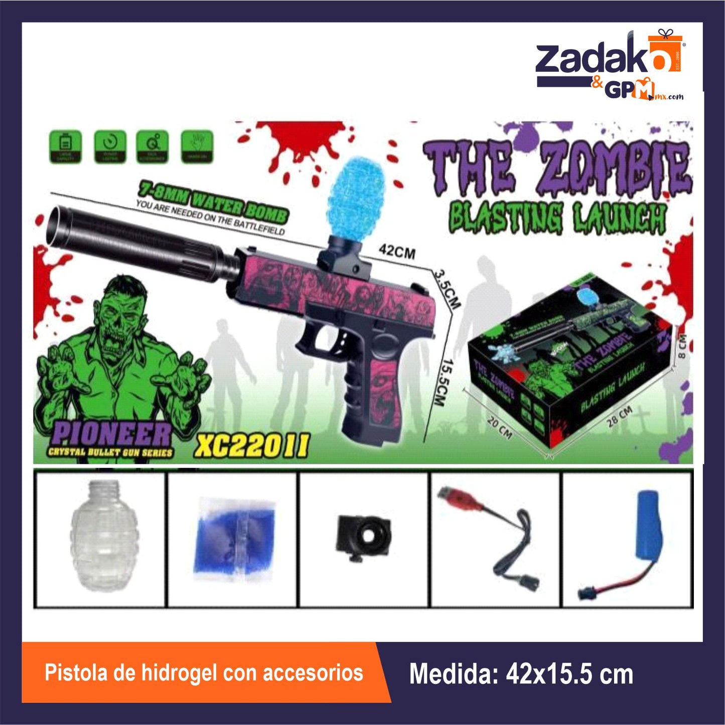 N-GPM-8417 ZT-0578 PISTOLA DE HIDROGEL CON ACCESORIOS CON 1 PZ O CAJA CON 36 PZS