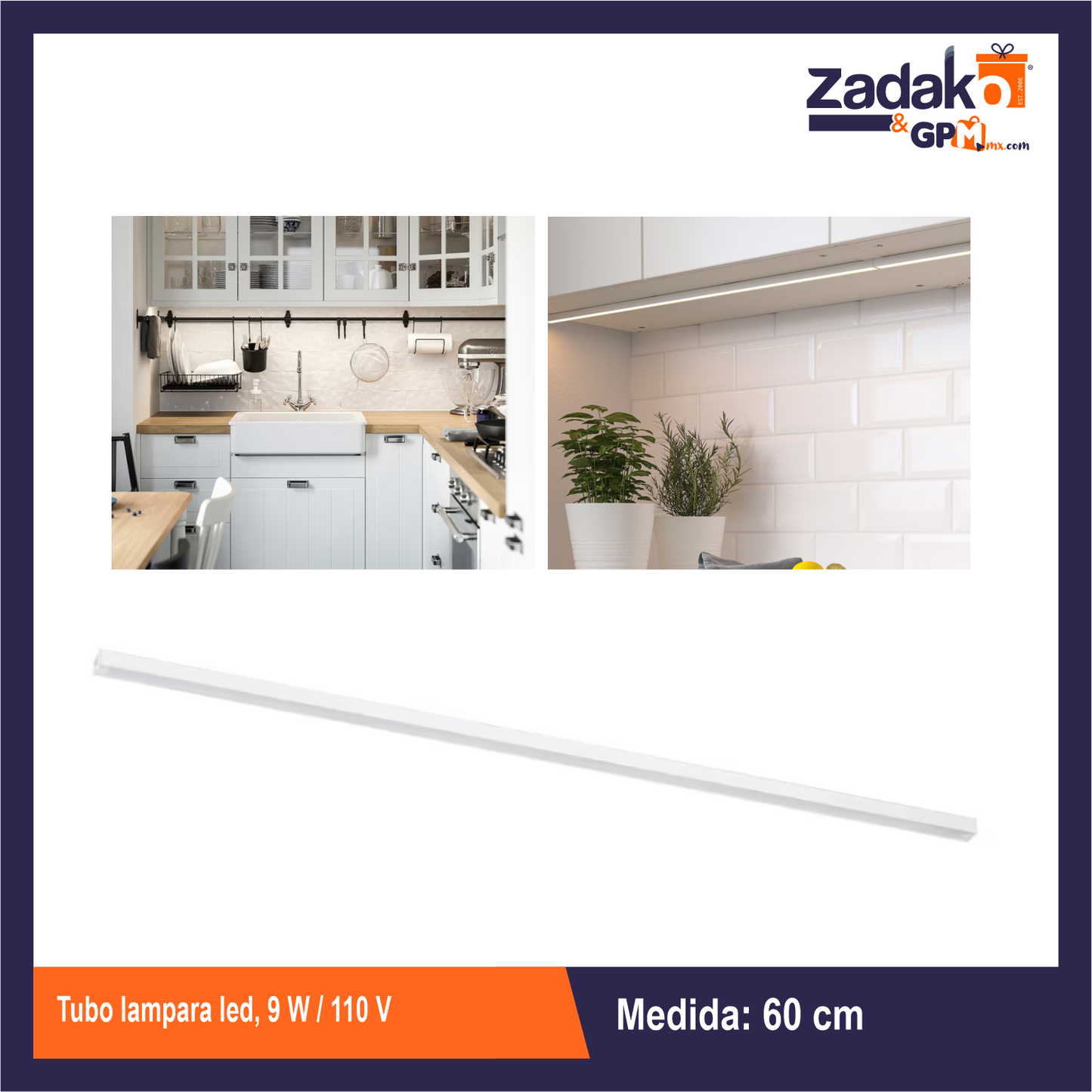 ZF-2452 TUBO LAMPARA LED, 9 W / 110 V 60 CM CON 1 PZ O CAJA CON 50 PZS